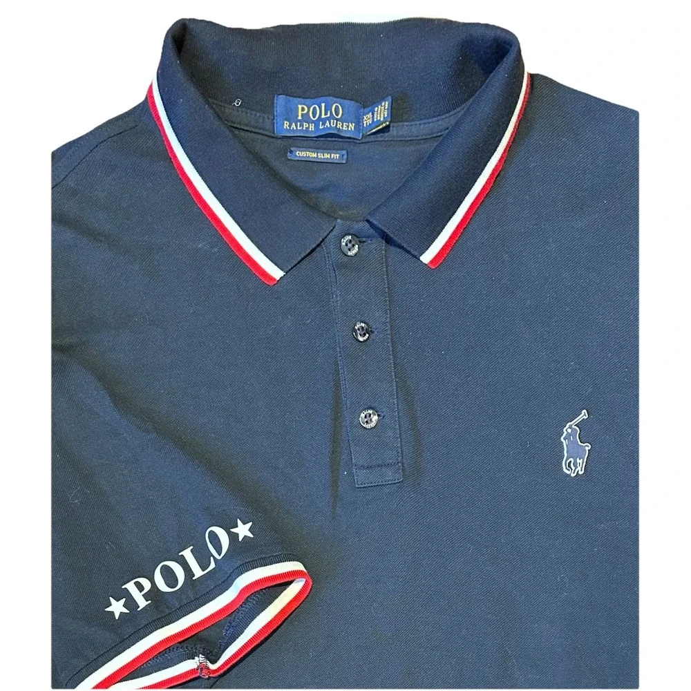 Polo Ralph Lauren Polo‎ Shirt Navy Blue Spell Out Flip Collar Men's 2XL
